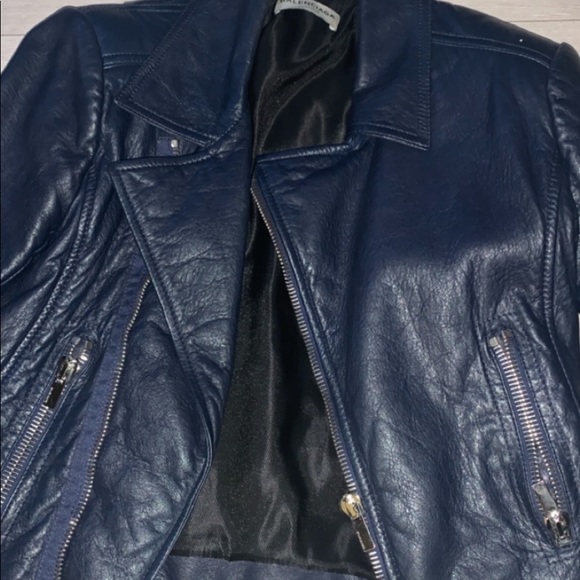 Balenciaga Navy Blue Leather Biker Jacket - Picture 1 of 2